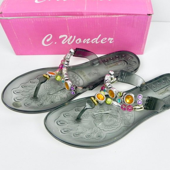 NWT Jewelled Flat Sandals | Clear Plastic Sandals - Size 8.5 to 9 - Picture 5 of 11